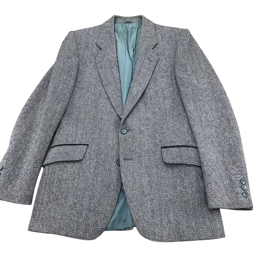 Nino Cerruti Paris Blazer Men 40R Gray Blue Brown Wool Tweed Classic VTG Flaws